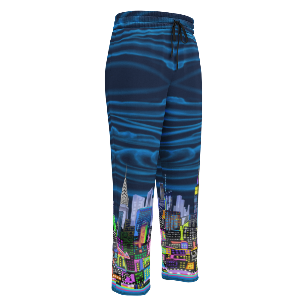 Pajama pants with cityscape Loria NYC Art design on a white background