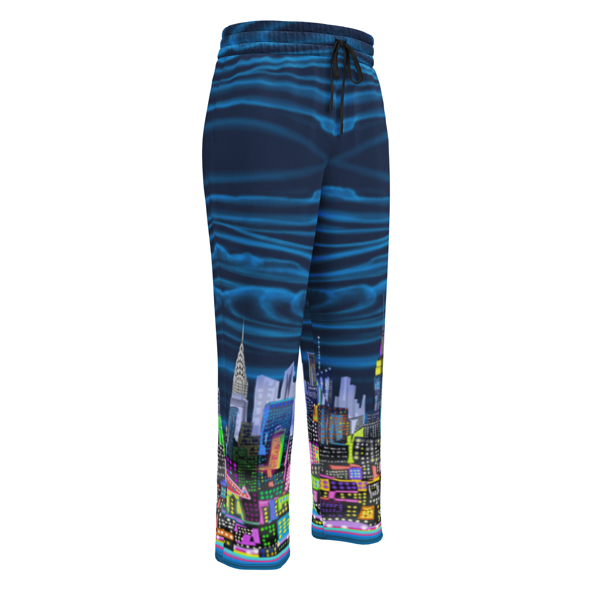 Pajama pants with cityscape Loria NYC Art design on a white background