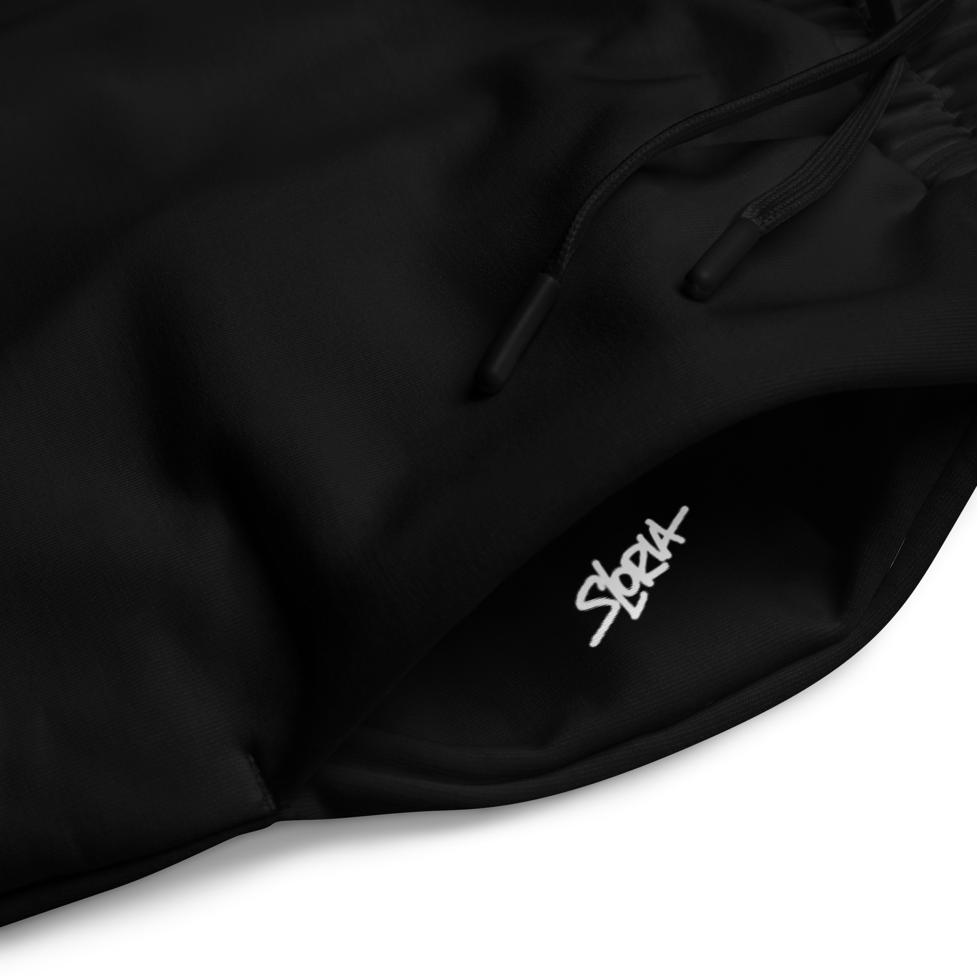 Black Loria NYC Art pants with a brand SLoria logo on a white background