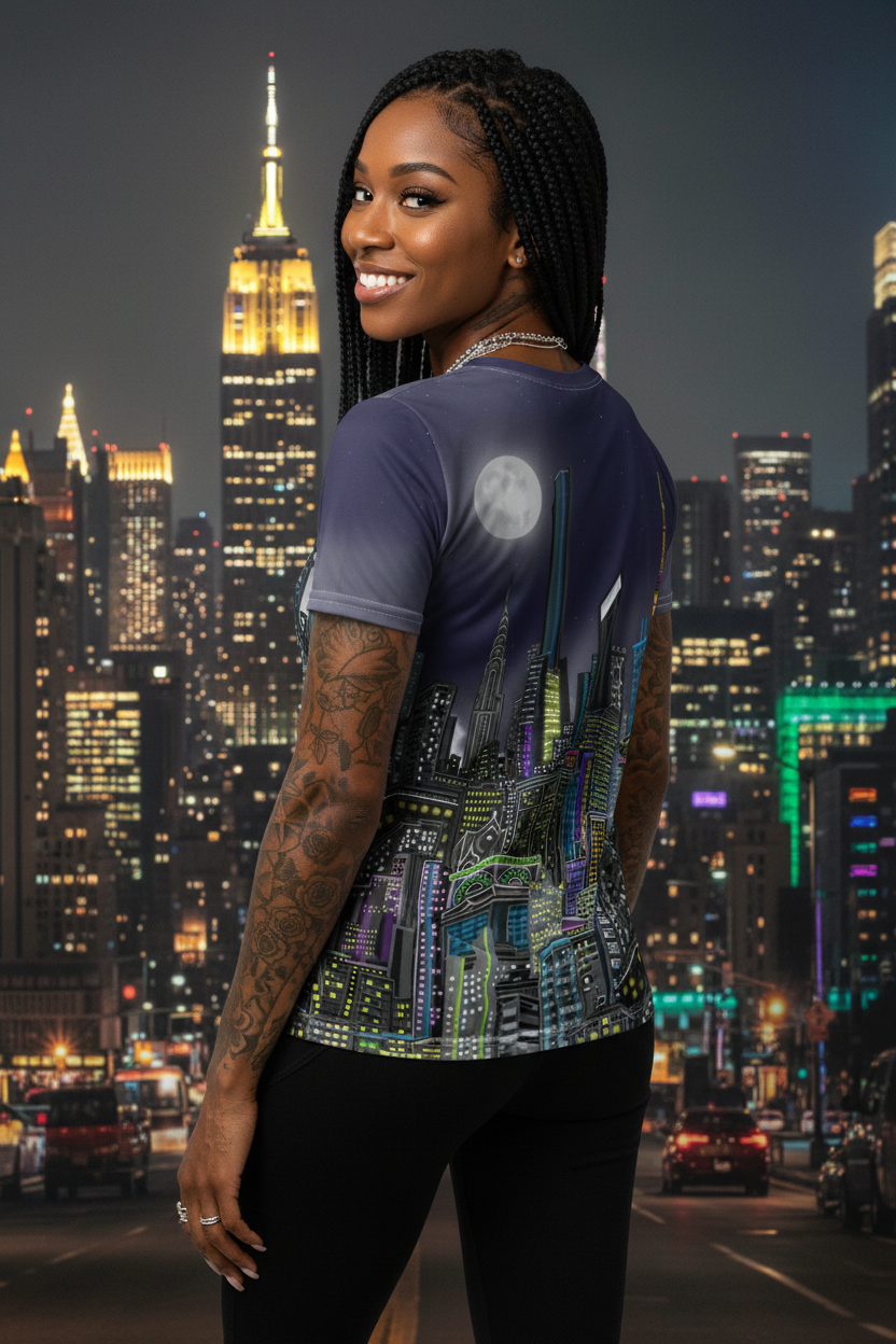Women’s T-Shirt - Urbana III Luna Blu - Loria NYC Art