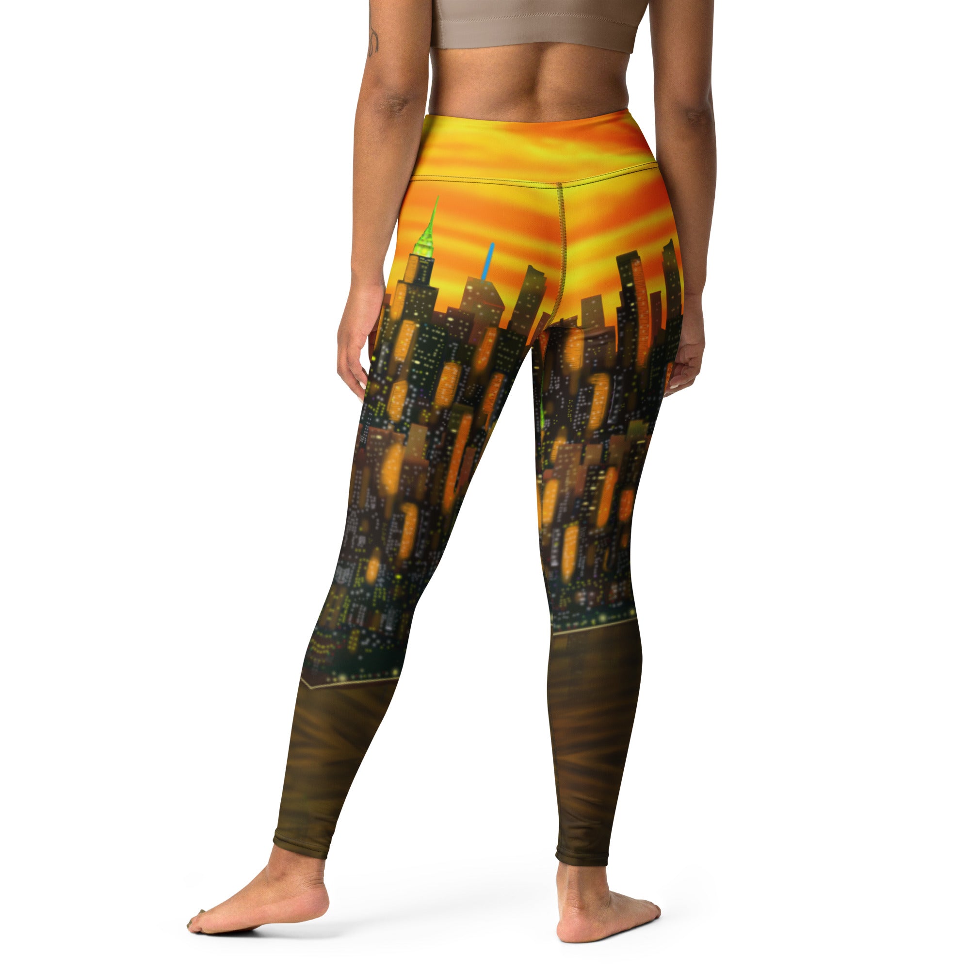 Leggings with a cityscape Loria NYC Art design on a white background