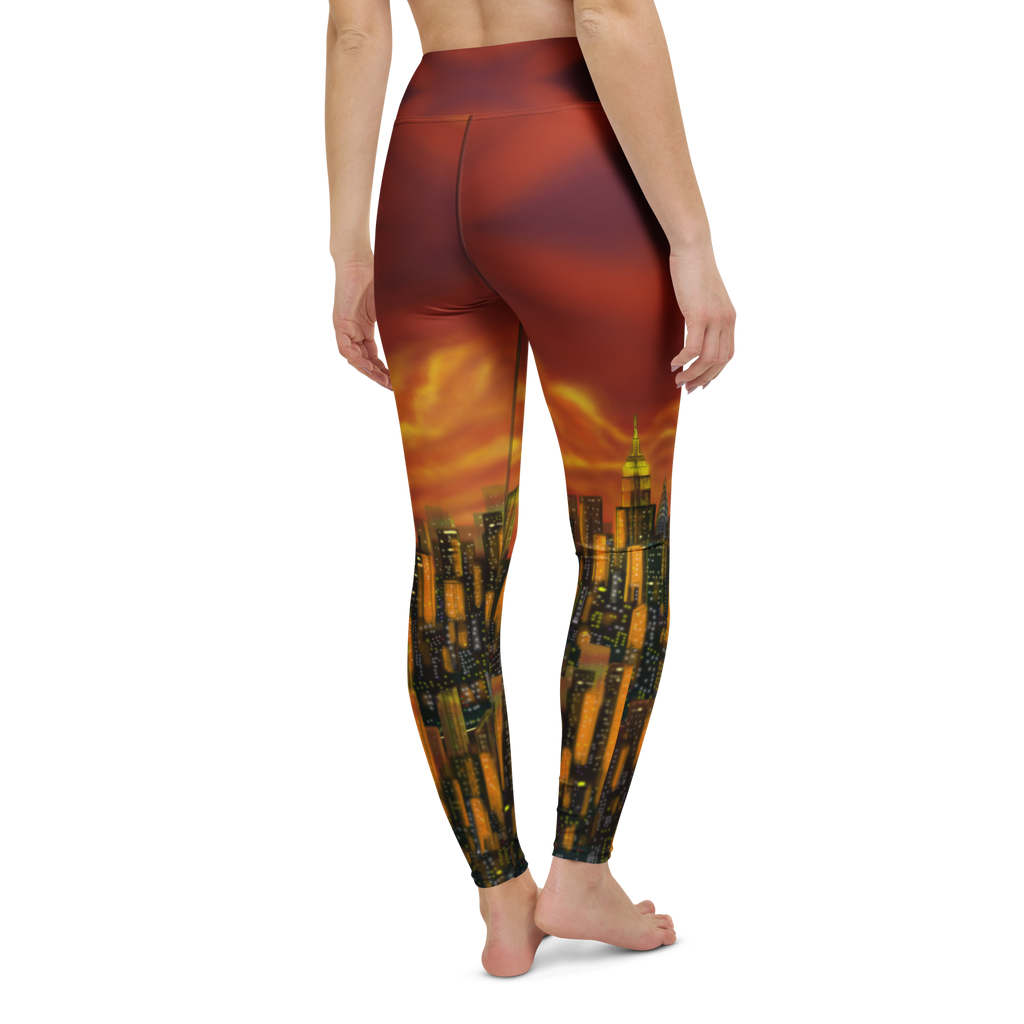 Leggings with a cityscape Loria NYC Art design on a white background