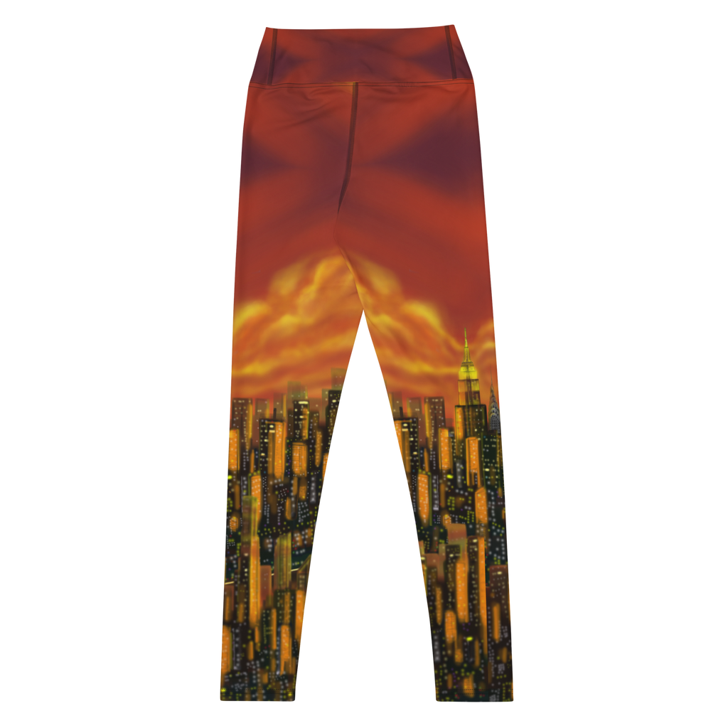 Leggings with a cityscape Loria NYC Art design on a white background