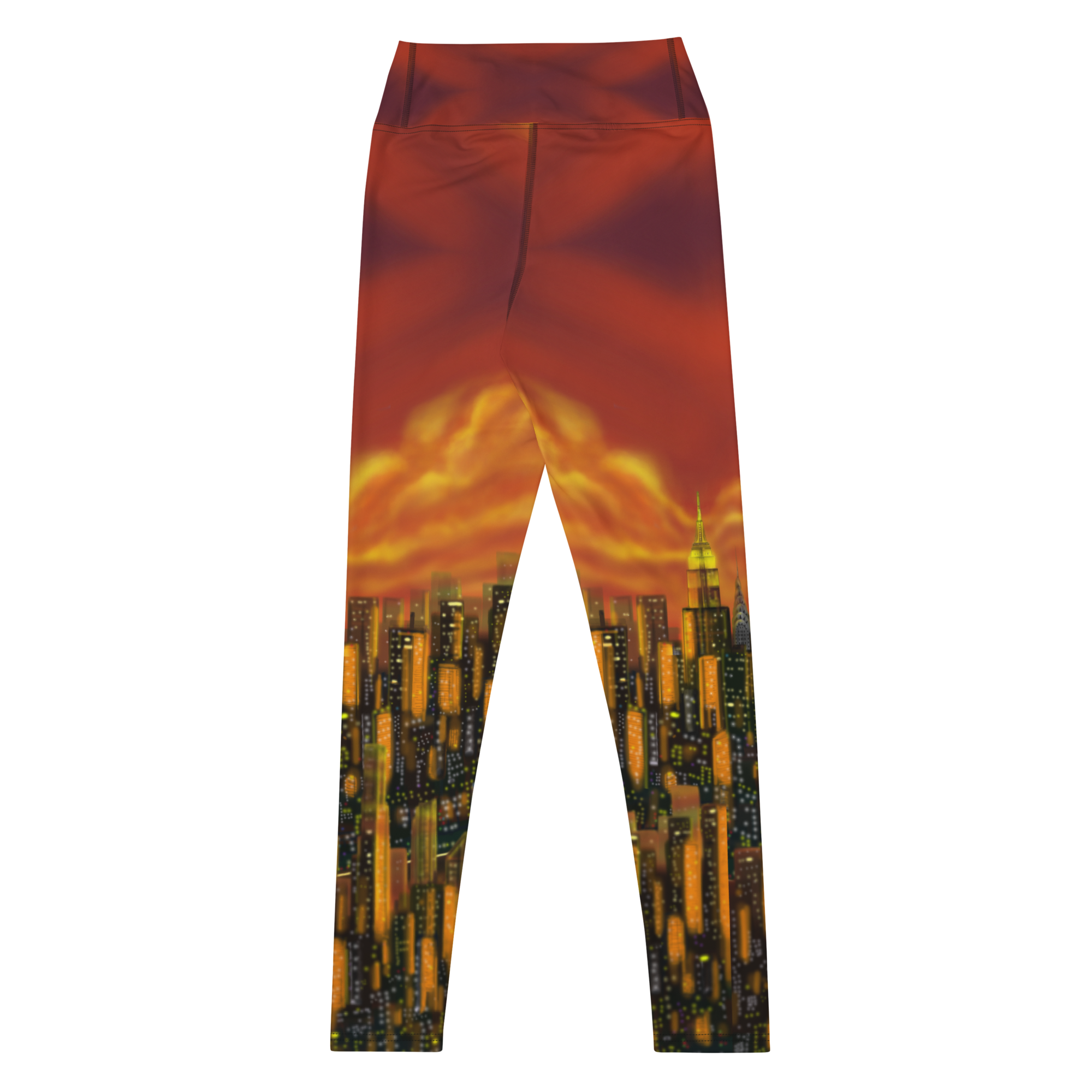 Leggings with a cityscape Loria NYC Art design on a white background