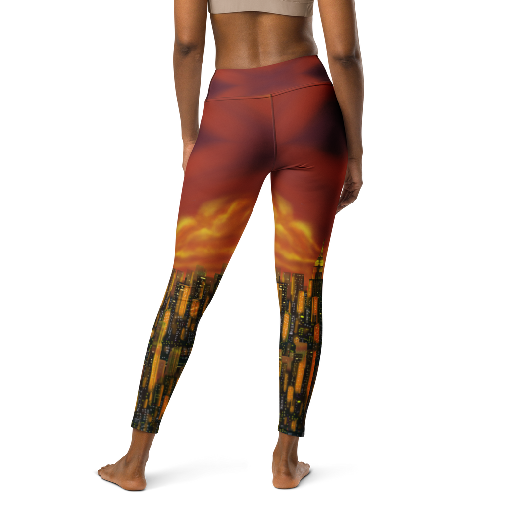 Leggings with a sunset Loria NYC Art design on a white background