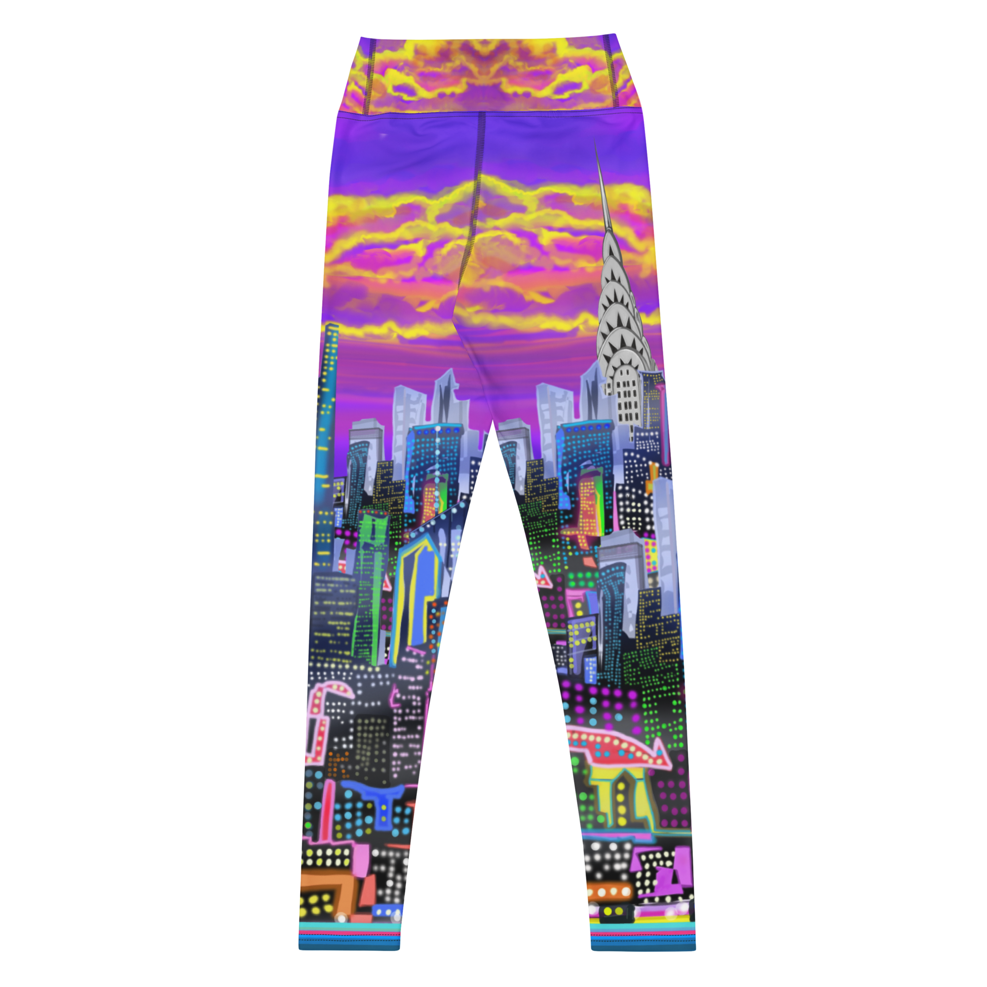 Leggings with a colorful cityscape Loria NYC Art design on a white background