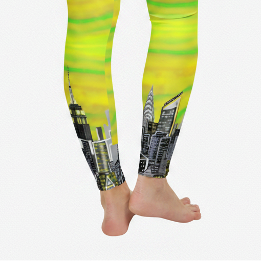 Leggings with city skyline Loria NYC Art design on a white background