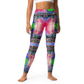 Multicolored tie-dye leggings designed by Loria NYC Art and worn by a person on a white background