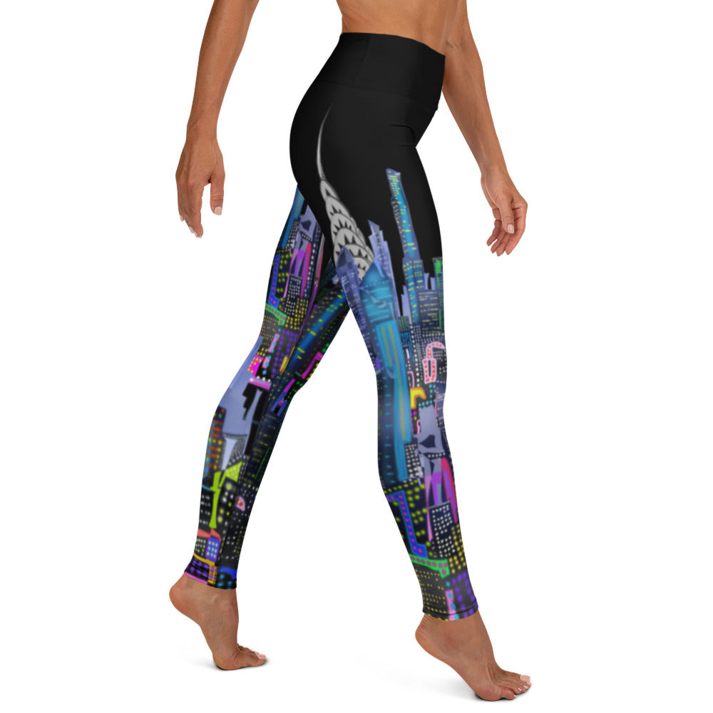Leggings with a colorful cityscape Loria NYC Art design on a white background