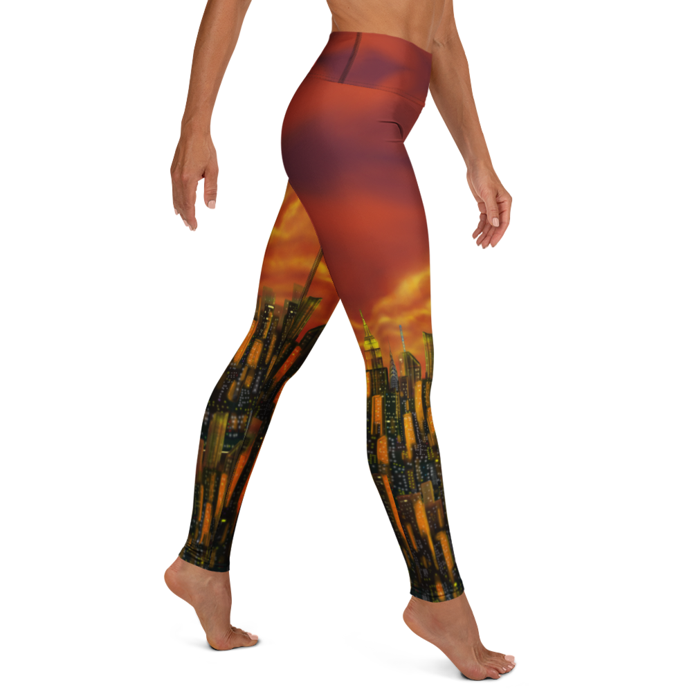 Leggings with a cityscape Loria NYC Art design on a white background