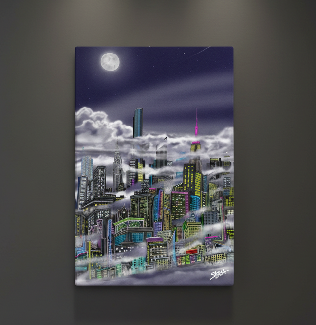 Cityscape Loria NYC Art painting on a dark wall 