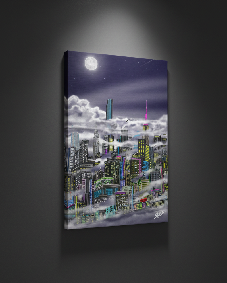 Cityscape Loria NYC Art painting on a dark wall