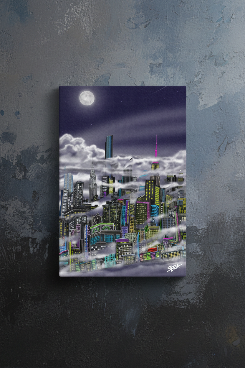 Cityscape Loria NYC Art painting on a textured dark surface