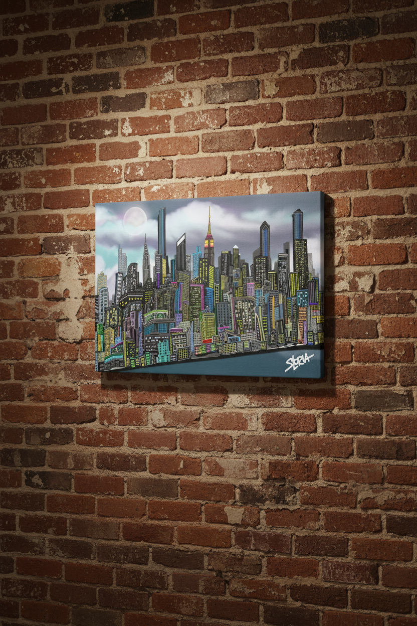 Cityscape Loria NYC Art painting on a brick wall