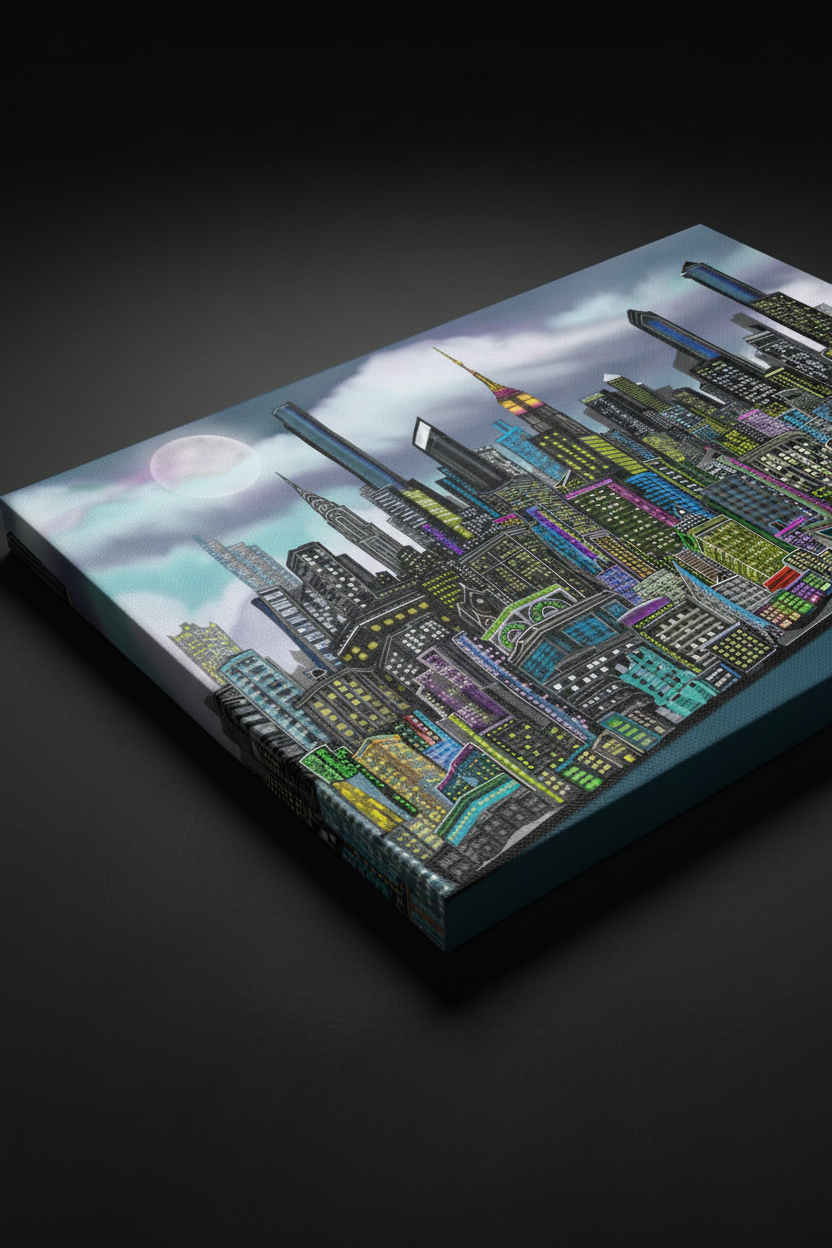 Loria NYC Art cityscape design on a dark surface