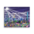 Colorful cityscape design on a canvas print with a brand logo S.Loria by Loria NYC Art