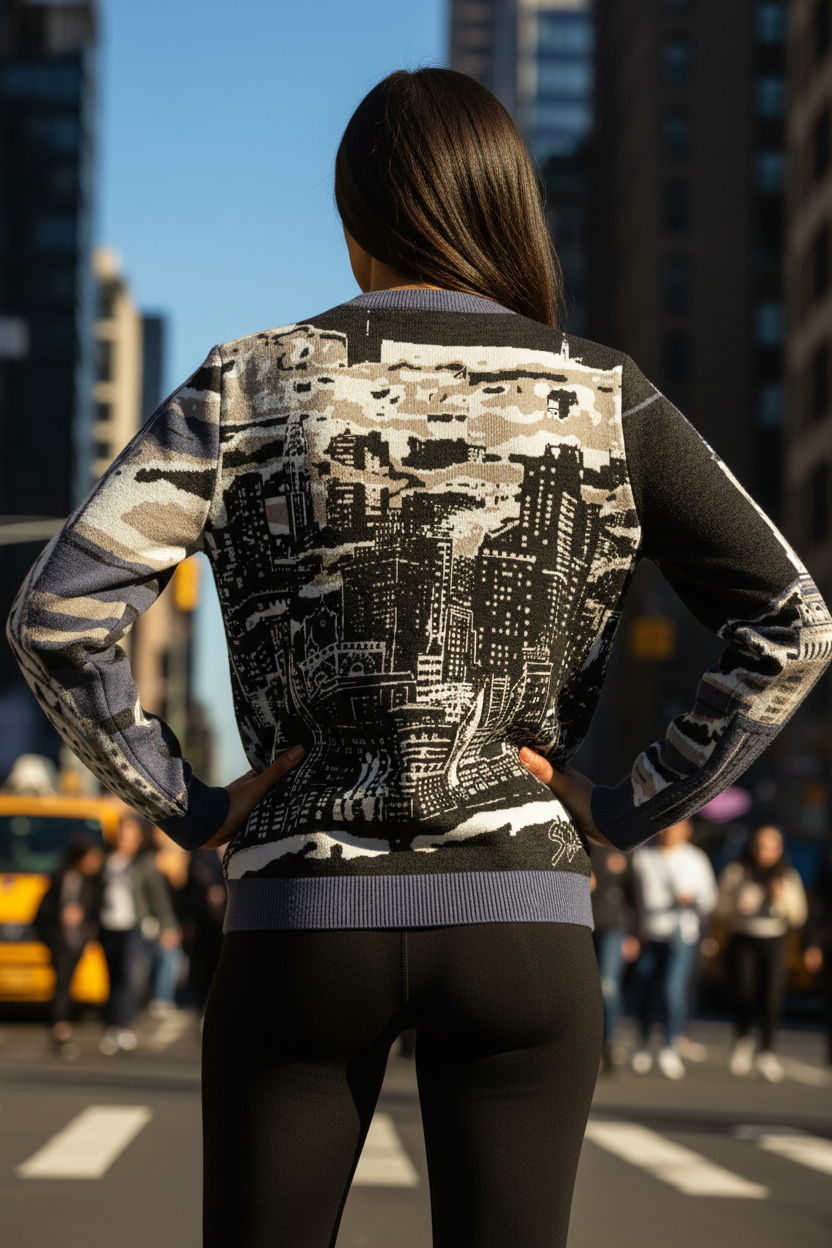 Sweater with cityscape Loria NYC Art design on a urban background