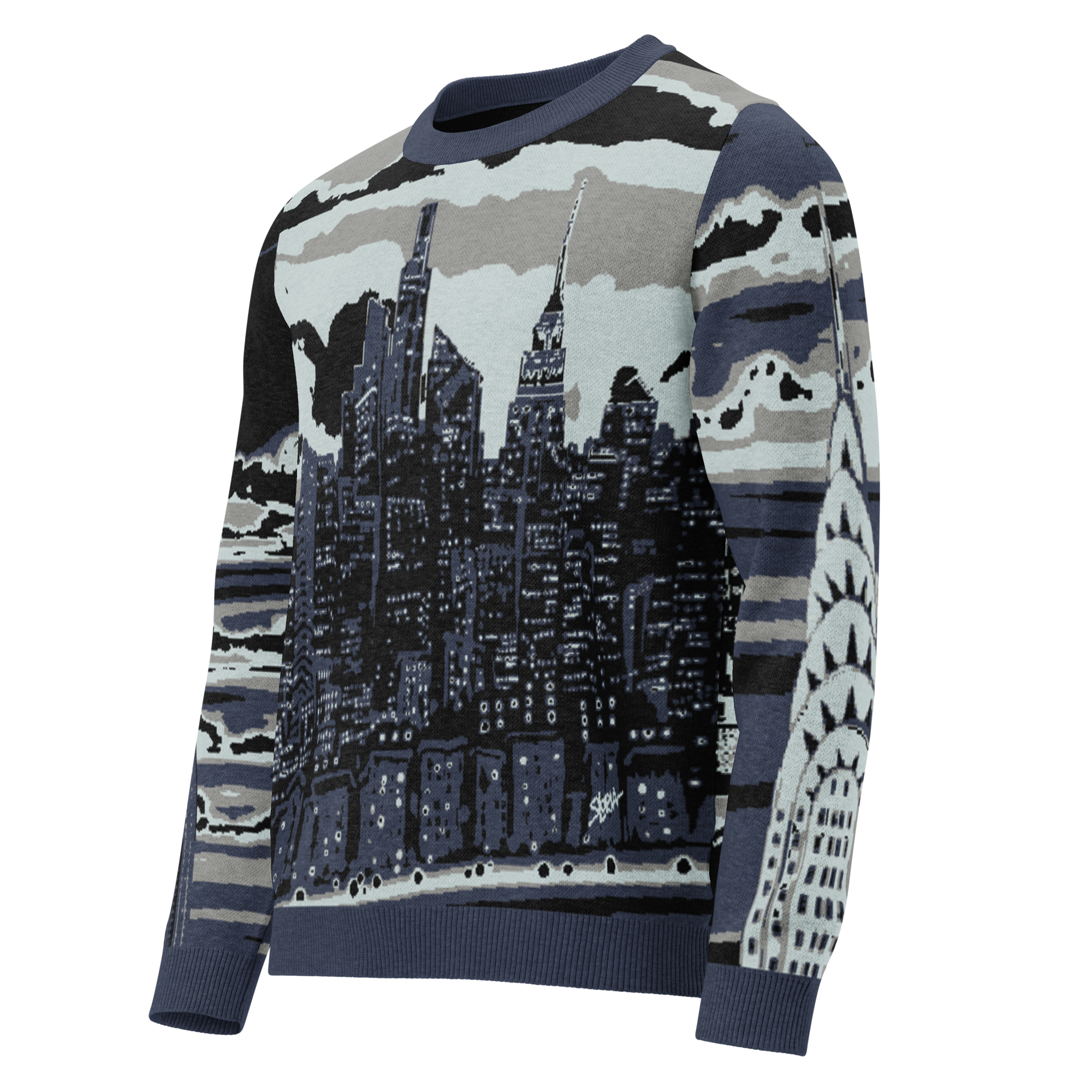 Sweater with cityscape Loria NYC Art design on a white background