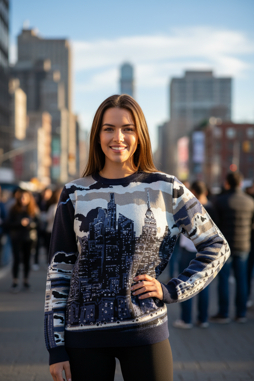 Sweater with cityscape Loria NYC Art design on a urban background