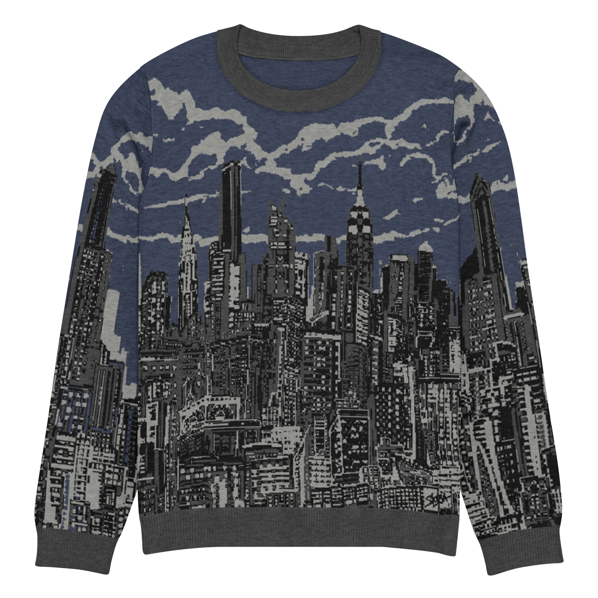 Sweater with cityscape Loria NYC Art design on a white background