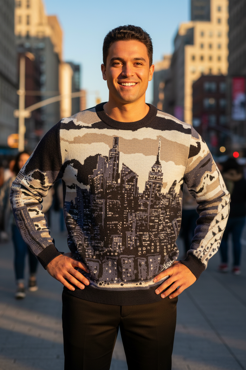 Sweater with cityscape Loria NYC Art design on a urban background
