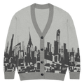 Gray cardigan with cityscape Loria NYC Art design on a white background