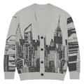 Gray cardigan with cityscape Loria NYC Art design on a white background