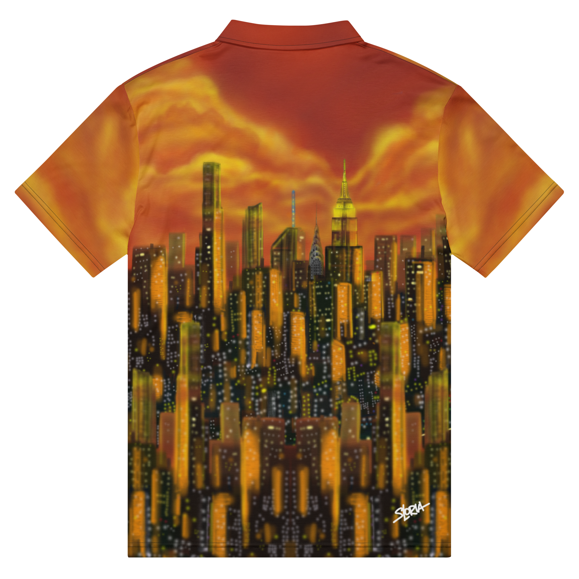 Polo shirt with a cityscape Loria NYC Art design on the back