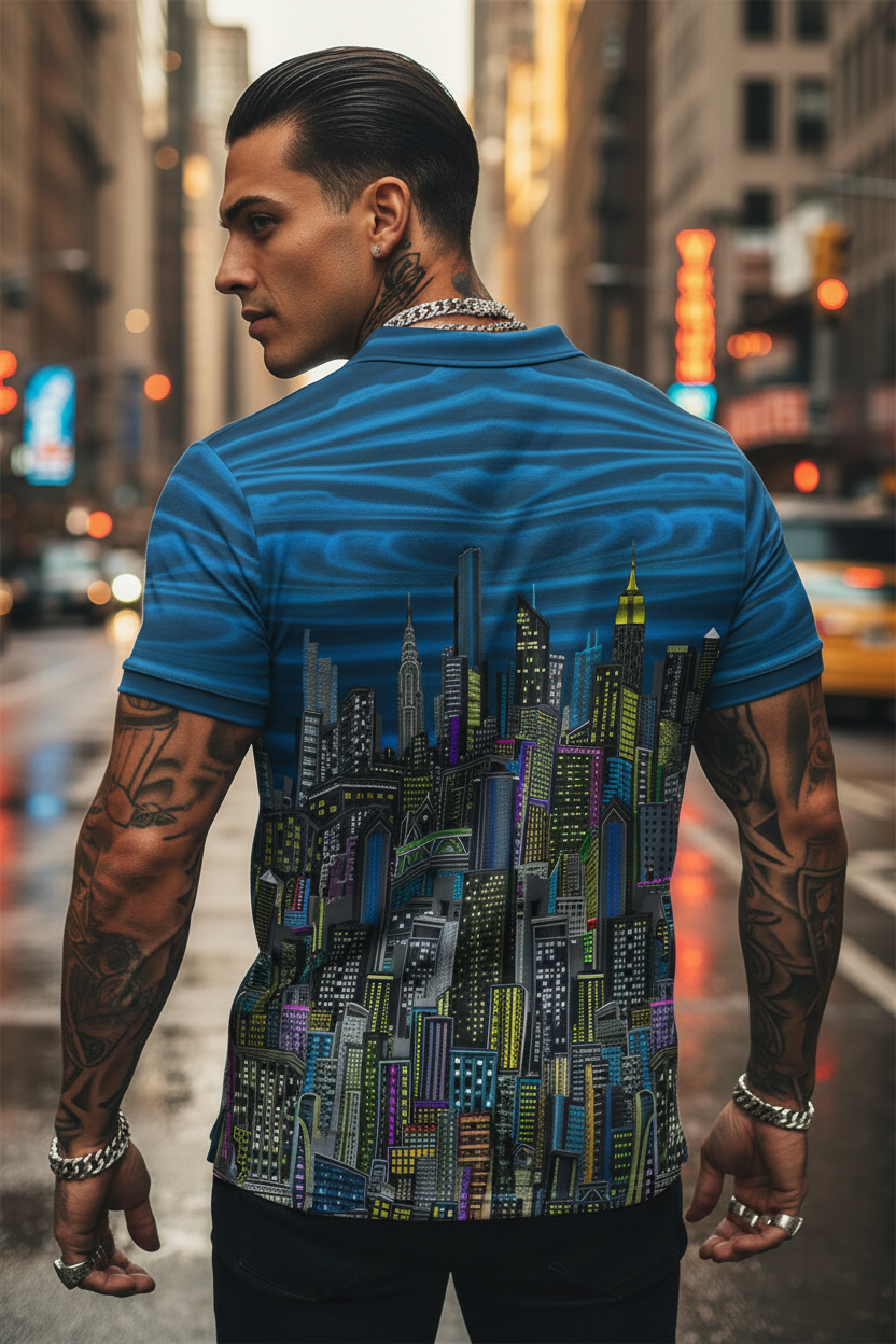 Men's Polo Shirt - Urbana Blu Vibrante - Loria NYC Art
