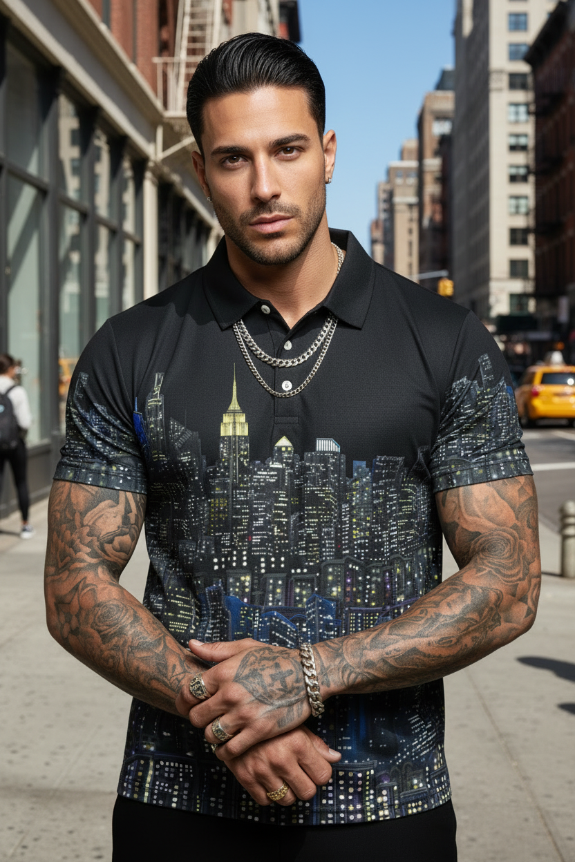 Men’s Polo Shirt - Siluetta Città Nero - Loria NYC Art