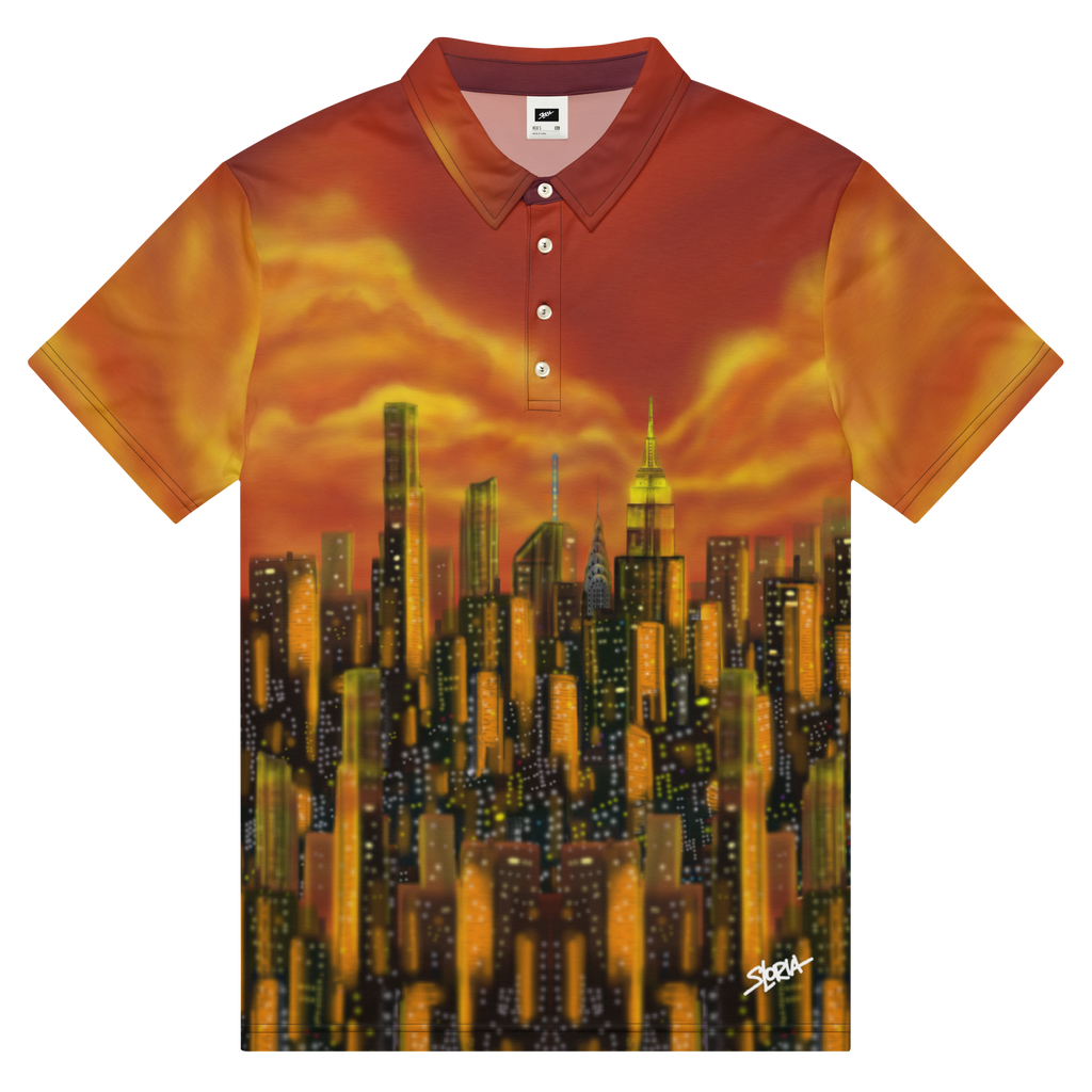 Polo shirt with cityscape Loria NYC Art design on a white background