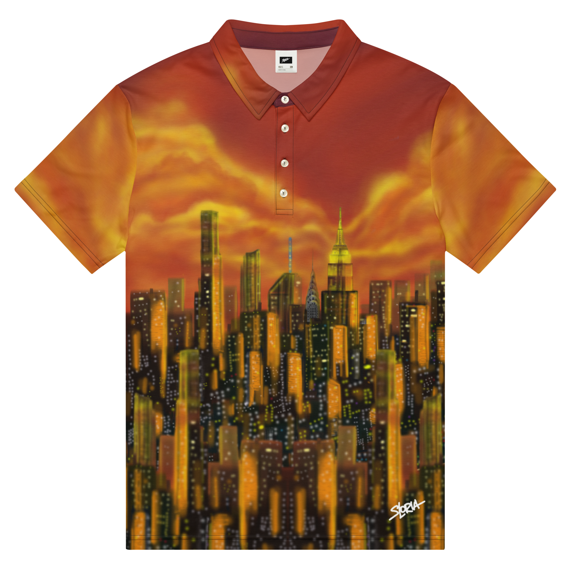 Polo shirt with cityscape Loria NYC Art design on a white background