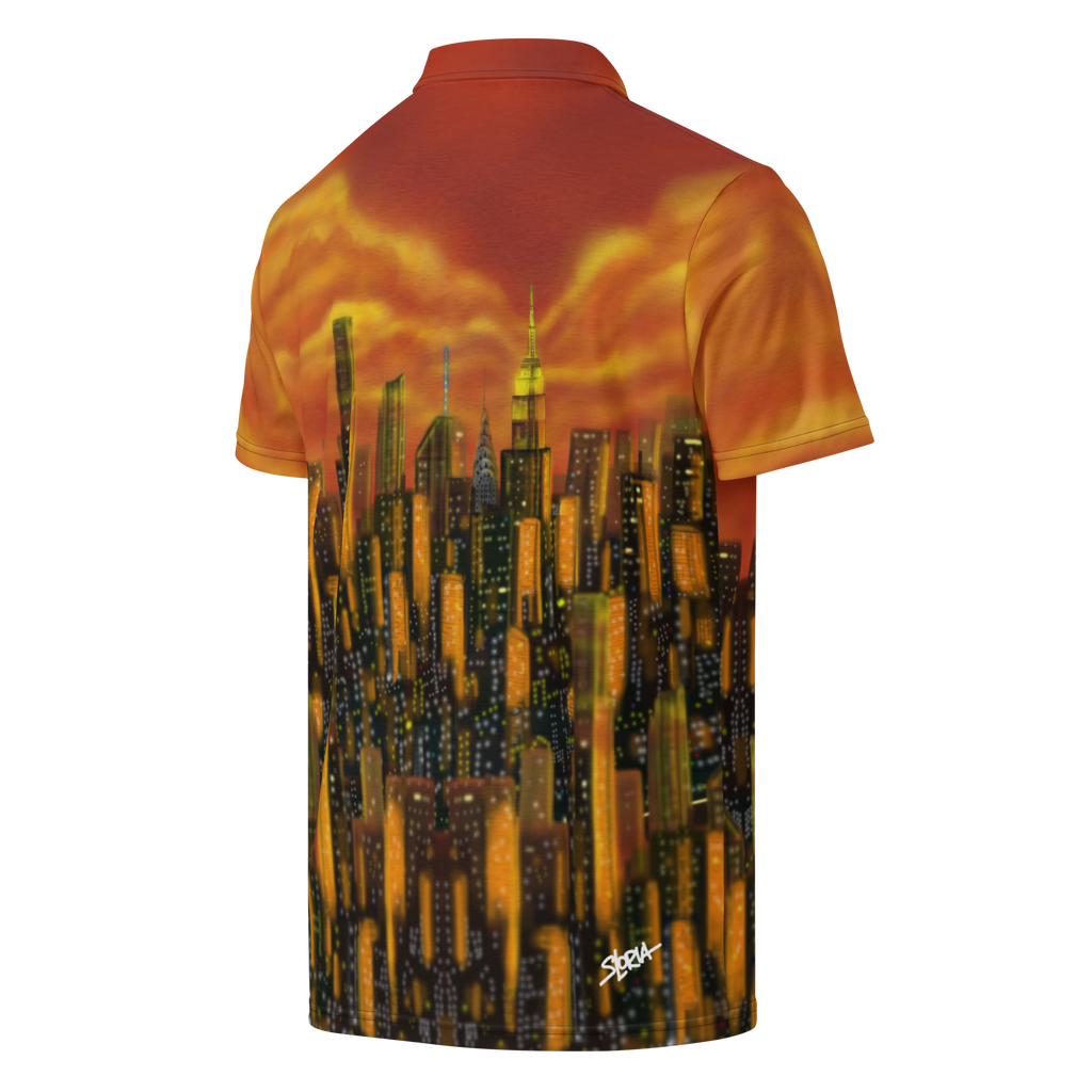 Polo shirt with cityscape Loria NYC Art design on a white background
