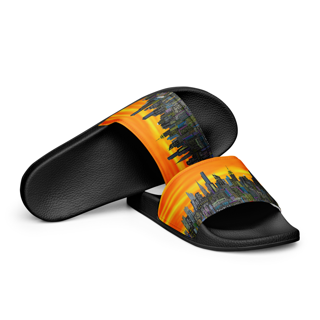 Black slides with a cityscape Loria NYC Art design on a white background