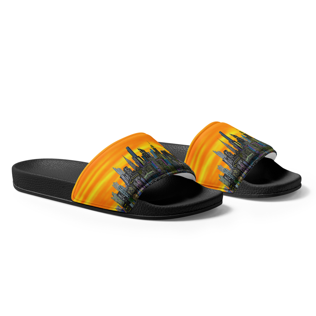Pair of slides with a colorful Loria NYC Art design on a white background