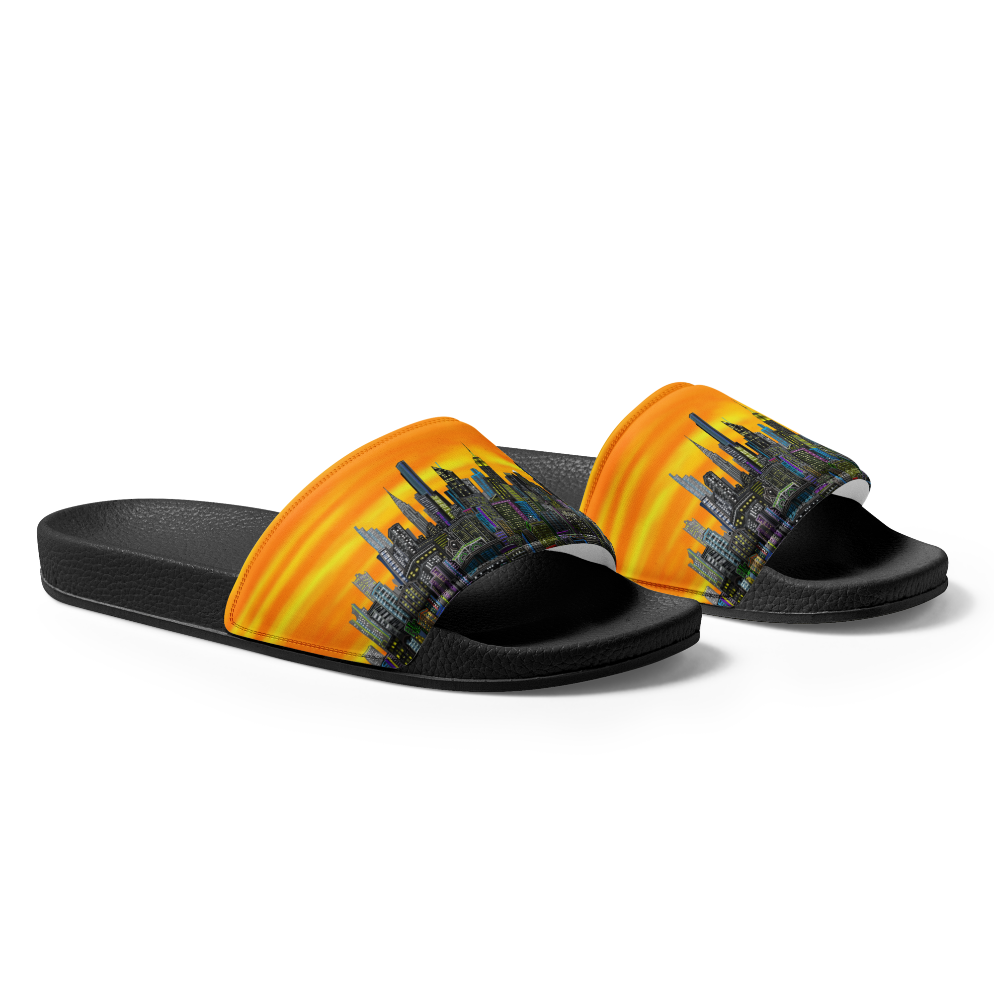 Pair of slides with a colorful Loria NYC Art design on a white background