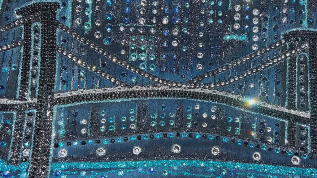 Video of acbridge on Blue jacket with a cityscape design by Loria NYC Art 