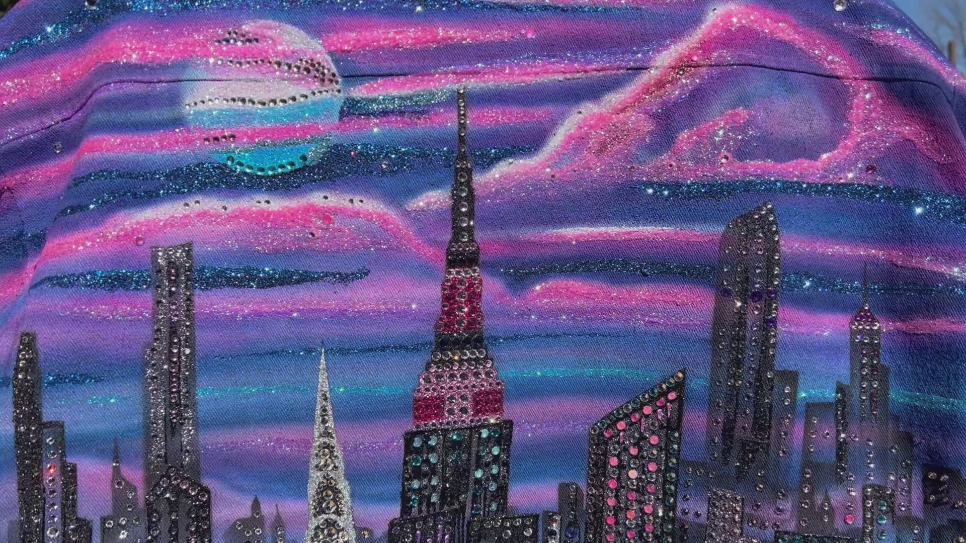 Video of a colorful Loria NYC Art jacket  