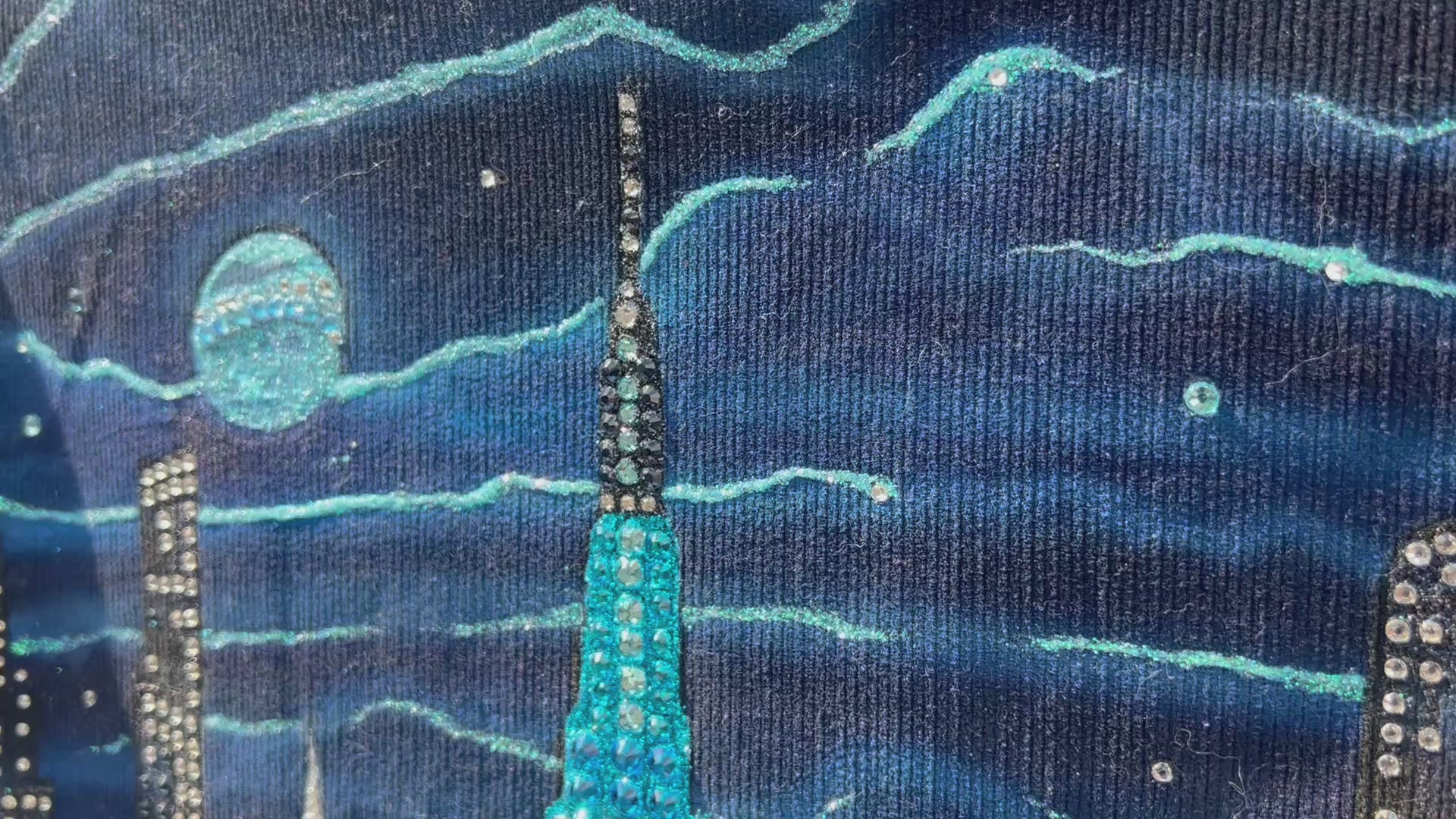 Video of a blue corduroy unique Loria NYC Art design