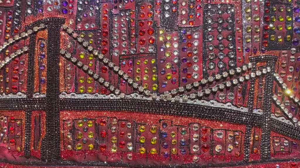 Video clip Loria NYC Art Artistic depiction of a city bridge skyline with a red sky