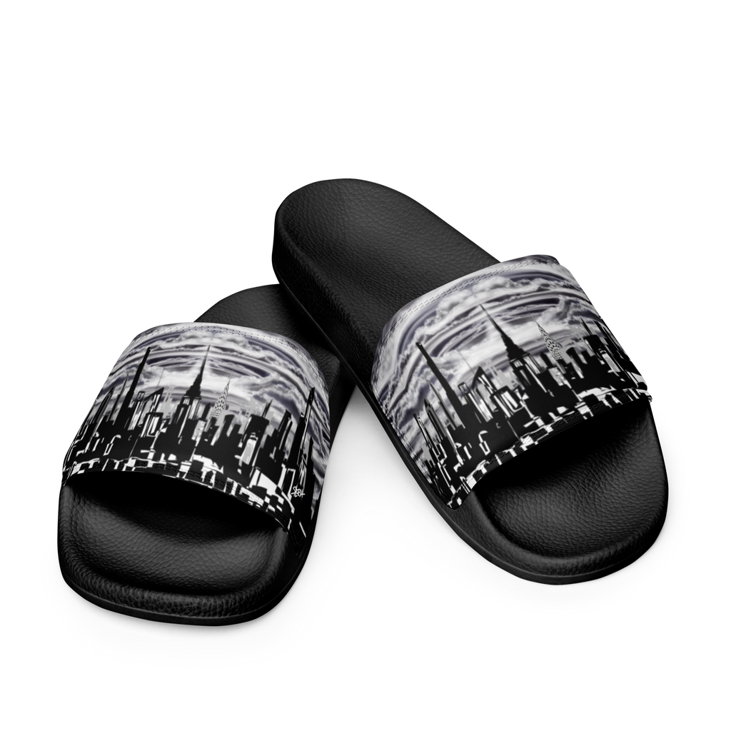 Black slides with cityscape Loria NYC Art design on a white background