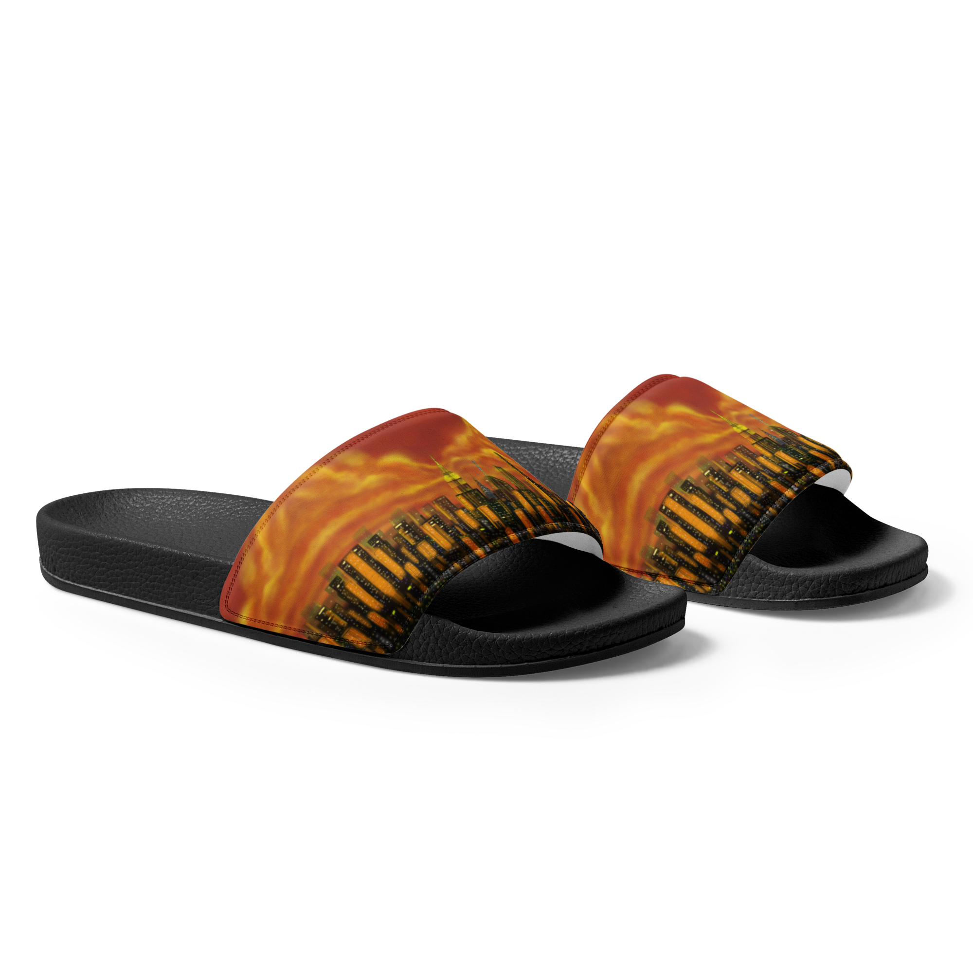 Pair of slides with flame Loria NYC Art on a white background